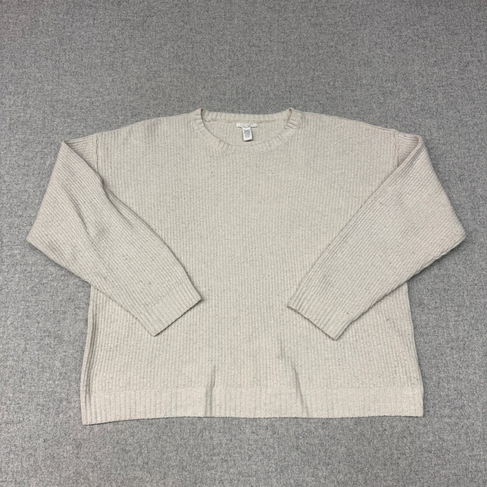 Full Tilt Sweater Large Oatmeal Beige Ribbed KnitOversized Crew Neck Long Sleeve